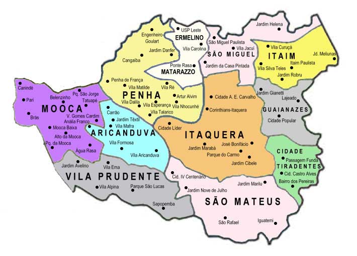 Mapa da Zona Leste de São Paulo Mapa da Zona Leste de São Paulo