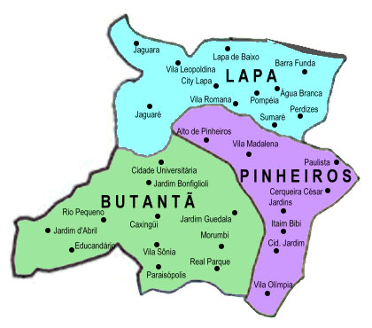 Mapa da Zona Oeste de São Paulo Mapa da Zona Oeste de São Paulo